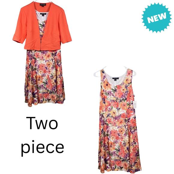 PERCEPTIONS New York Size Large Two Piece Set Dress With Shrug Jacket Floral - Picture 1 of 6